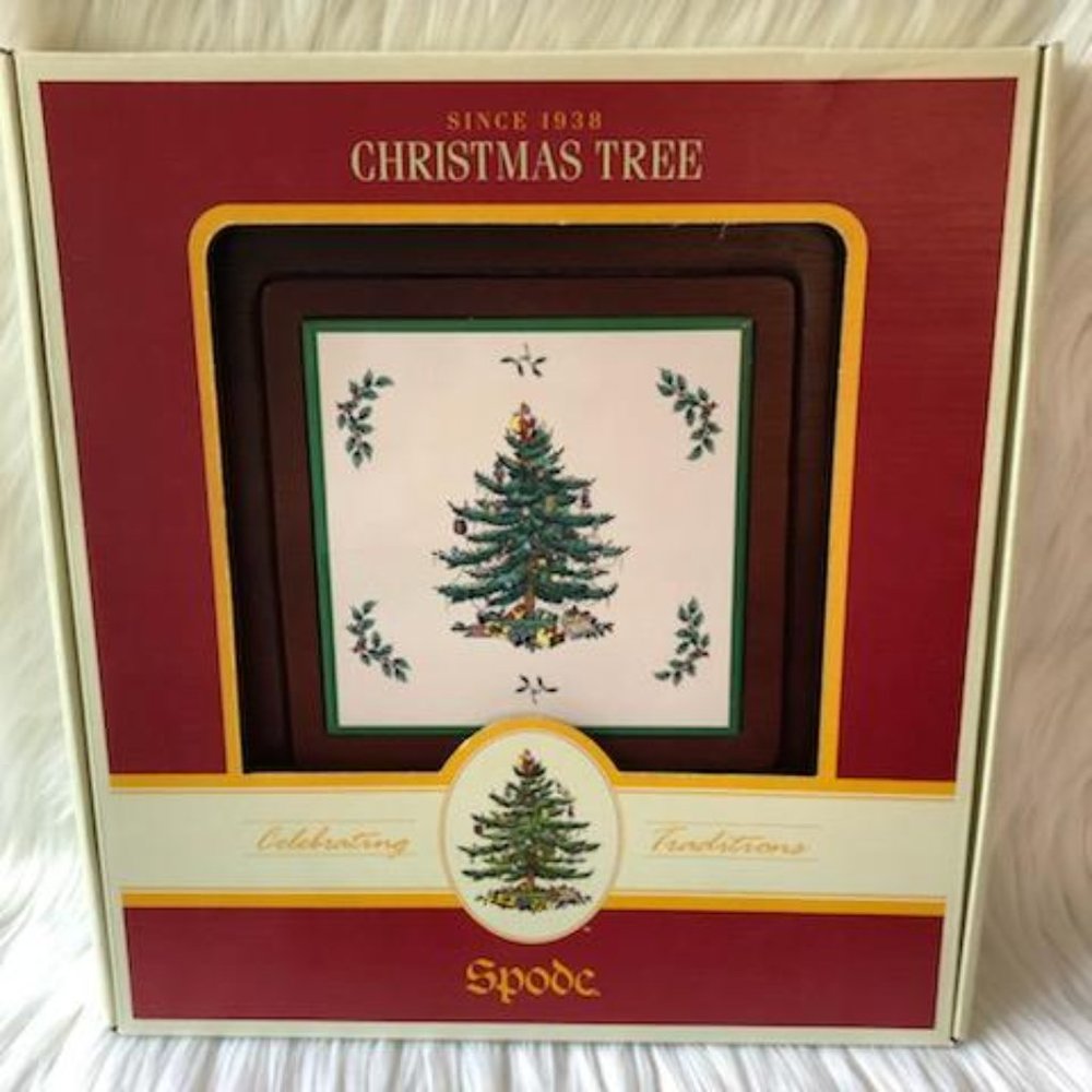 Spode Christmas Tree Square Serving Tray w/ Knife